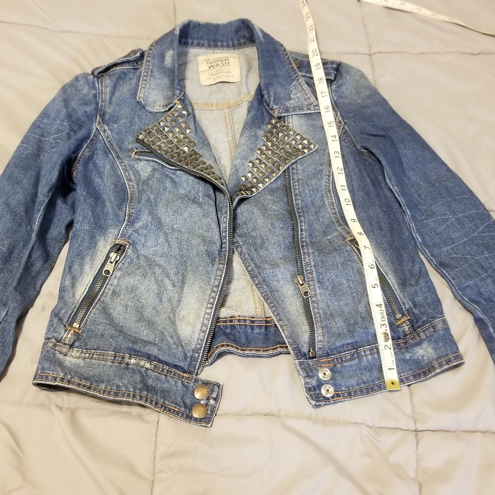 Zara studded denim moto jacket